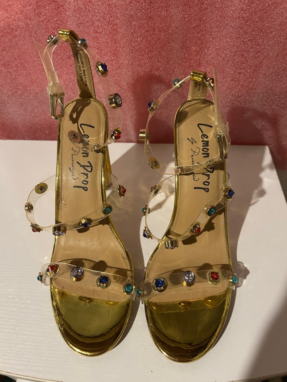 Privileged Gold Clear-Strap Gem Embellished Sandals Y2K